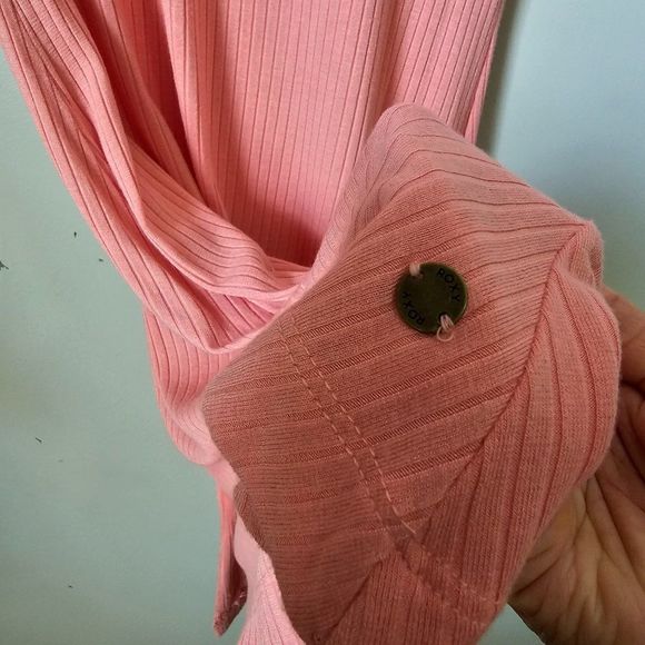 EUC WORN ONCE ROXY RIBBED PEACH DEEP V NECK BUTTONED SLEEVELESS DRESS XL - Picture 12 of 14